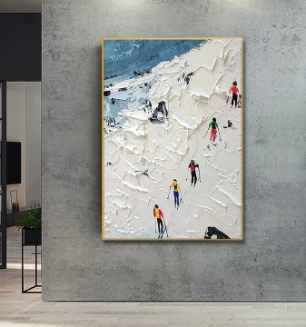 Esquiador en Snowy Mountain sky sport de Palette Knife wall art minimalismo Pinturas al óleo